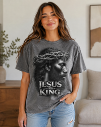 Load image into Gallery viewer, Black Jesus Is King portrait T-Shirt | Crown of Thorns Christian tee