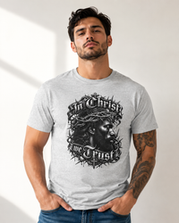 Load image into Gallery viewer, In Christ We Trust Jesus Portrait T-Shirt | Crown of Thorns Christian Tee